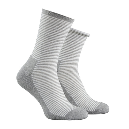 Diabetikerstrumpa Rullkant - Grå Randig (80% Bomull)
