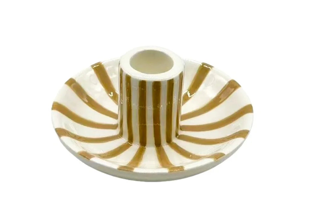 Ljusstake - Randig (Vit/Beige)