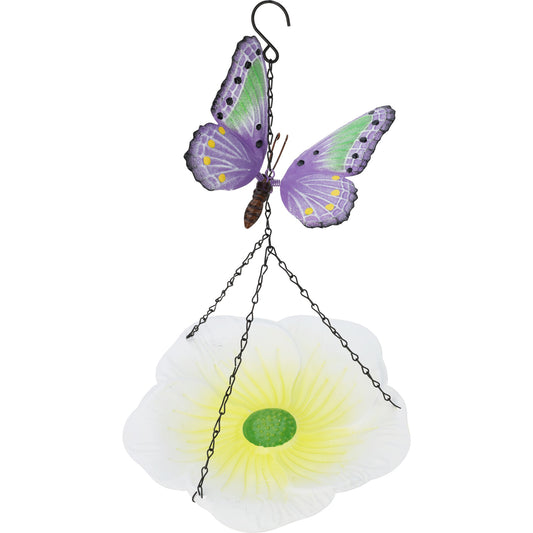 Fågelmatare - Blomma & Fjäril (Vit/Lila)