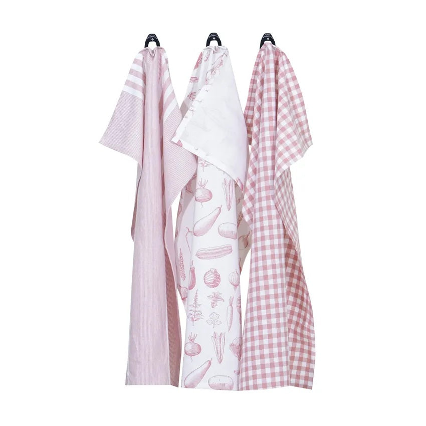 Kökshanddukar 3-pack - Linnea (Ljusrosa/Vit)