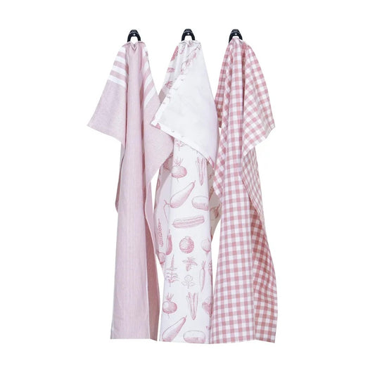 Kökshanddukar 3-pack - Linnea (Ljusrosa/Vit)